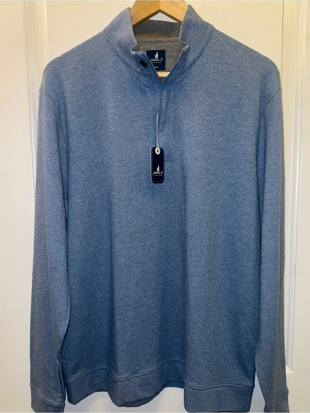 johnnie-O “Rubin” Herringbone Quarter-Zip Cotton/Cashmere Pullover in “Maliblu”